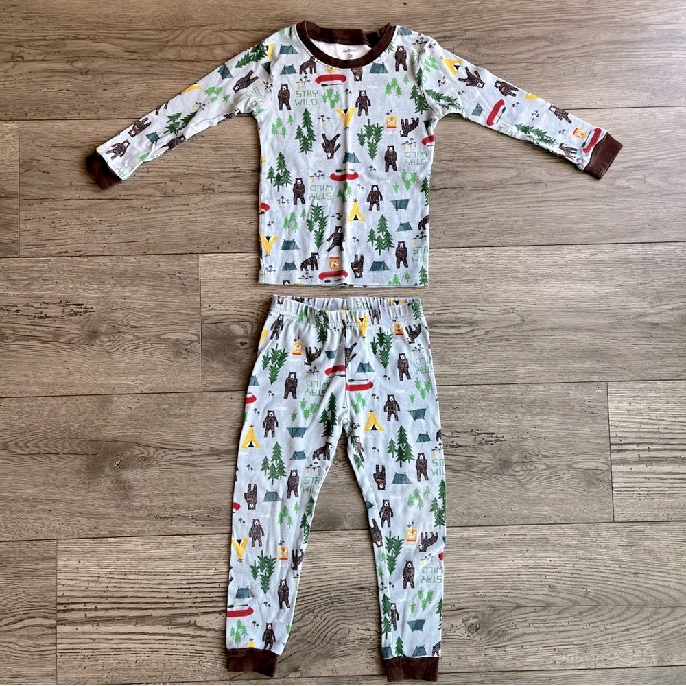 Carter’s Toddler Boy Camping Light Blue & Brown 2 Piece Long Sleeve Pajama Set